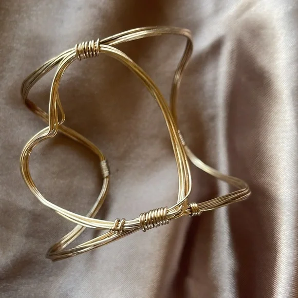 Local Artisan Gold Cuff Bracelet Heart Shape Handmade Valentine’s Day Gift Ready - Picture 3 of 8